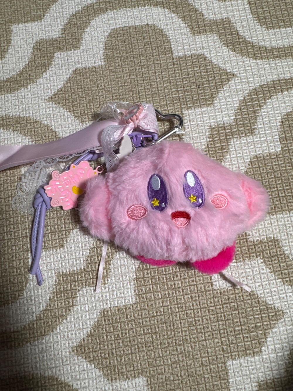Pink Plush Kids Keychain Bag Charm with Star Embroidery